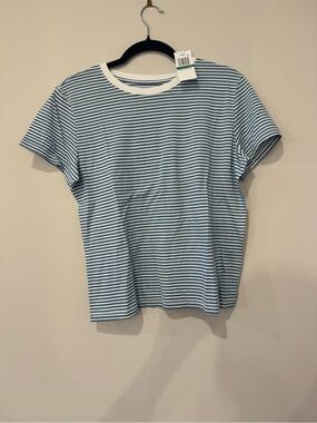 Frame Denim Sky Blue & White Striped Crew Tee